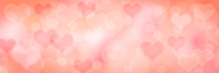 Romantic pink bokeh background with hearts. Backdrop for valentines.