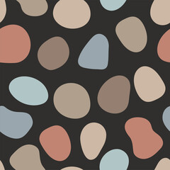 Vector abstract pebbles seamless pattern. Colorful artistic fluid organic shapes. Isolated neutral earth tone neutral colors graphic elements scattered on background. Natural backdrop illustration