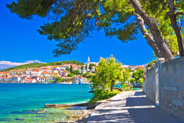 Zadar archipelago. Kali on Ugljan island turquoise sea and walkway view