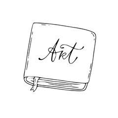 Sketchbook icon with Art text. Notebook outline vector.
