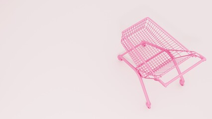 pink shopping cart on a white background. SALE.  3d rendering