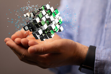 Cloud technology. Polygonal wireframe art looks like constellation