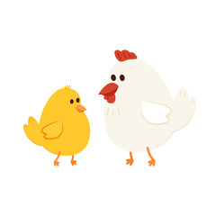 Chick and Hen cartoon vector. Character design.