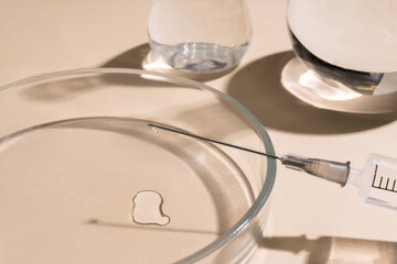 Medical syringe with liquid medicine. Antiviral vaccination.