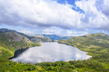 Naklejka na ściany i meble A idyllic view of Revsvatnet lake, Rogaland, Norway