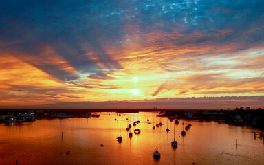 Fototapeta na wymiar Sun Rise from Matanza Bridge Fort Myers Beach Florida.