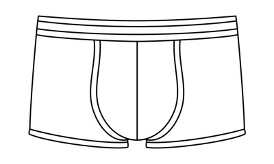 Line art illustration of men's underwear pants. Boxer shorts outline without colors. Fashon icon or logo for panty and underpants shop or store. Black contour on white background.