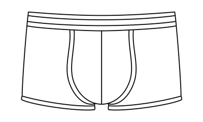 Line art illustration of men's underwear pants. Boxer shorts outline without colors. Fashon icon or logo for panty and underpants shop or store. Black contour on white background.