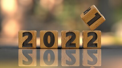 flipping cubes with year 2021 to 2022. new year concept