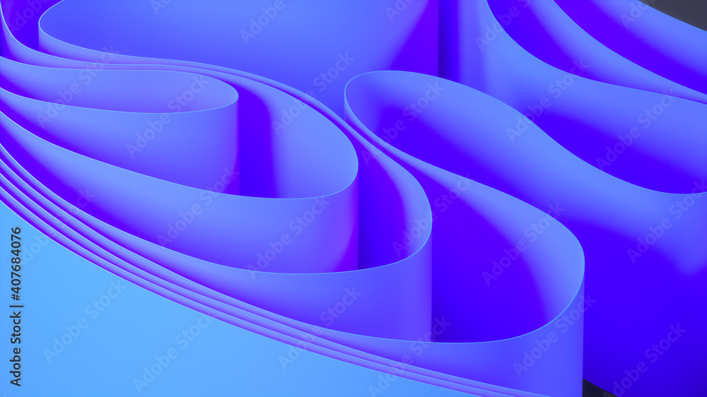Poster abstract folded paper effect. bright colorful blue background. maze made of paper. 3d rendering