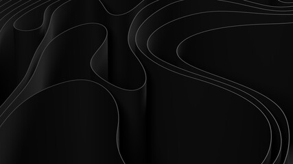 Abstract folded paper effect. Stylish black background. Maze made of paper. 3d rendering