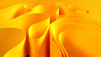 Fototapeten Abstract folded paper effect. Bright colorful yellow background. Maze made of paper. 3d rendering © origami88
