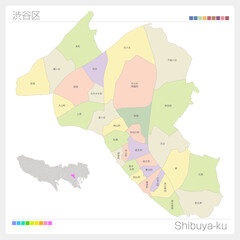 Naklejka premium 渋谷区・Shibuya-ku・色分け（東京都）