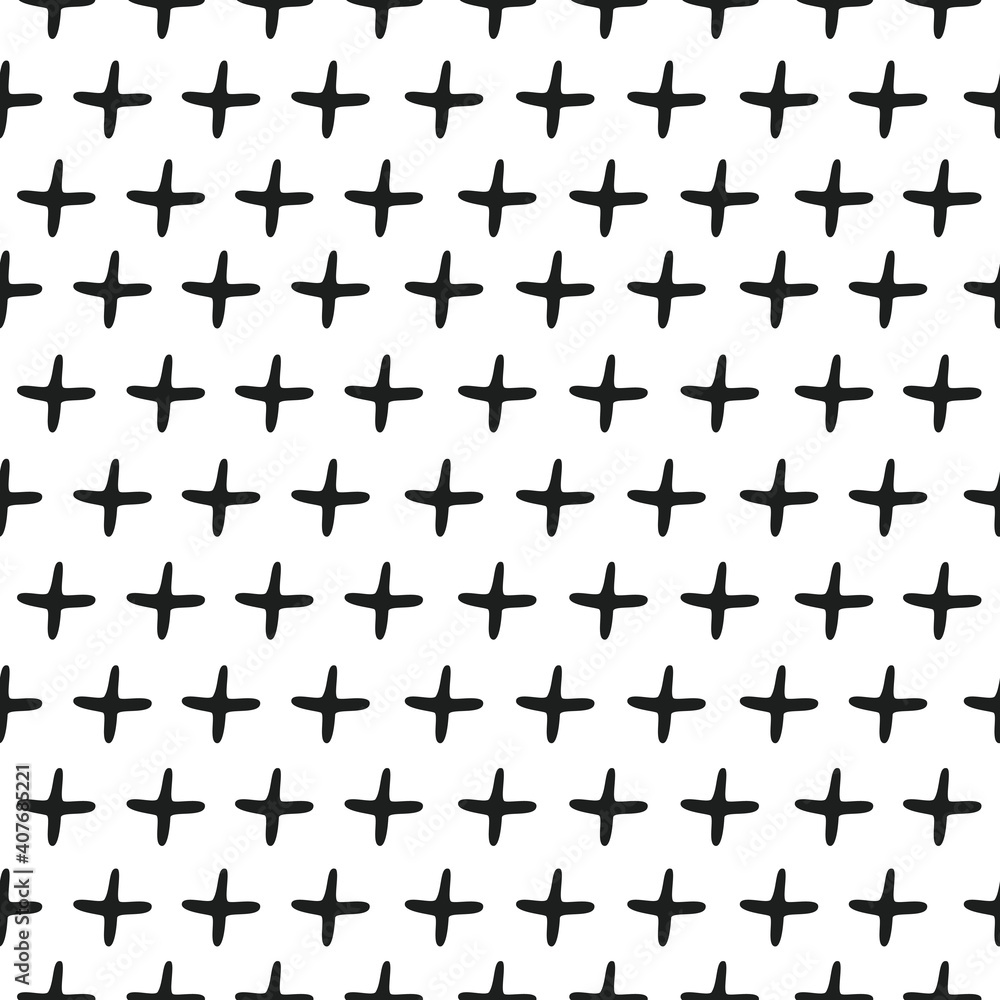 Poster abstract seamless pattern of doodle black crosses on white background. modern vector design