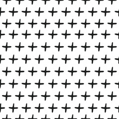 Abstract seamless pattern of doodle black crosses on white background. Modern vector design