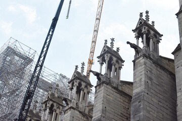 Fototapeta na wymiar Notre Dame cathedral, in reconstruction after the fire in April 2019, Paris, France.