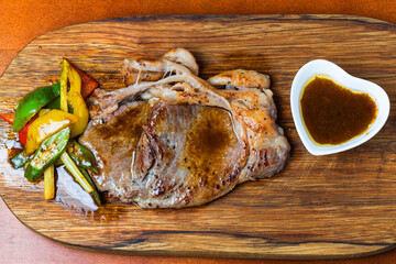 top view meat with vegetables gravy