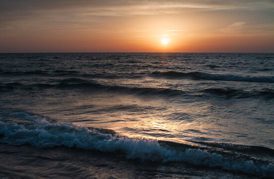 Sunset over the Mediterranean sea, waves © Алексей Голубев