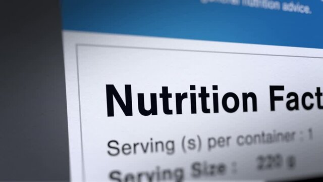 Animated Nutrition Facts Label. All data on the Footage are Fictional, Created Especially for This Concept
