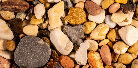 close up of colored sea pebbles. top view. color