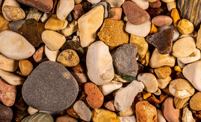 close up of colored sea pebbles. top view. color