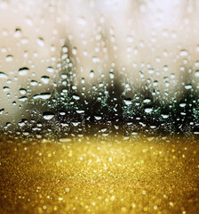 Abstract of rain drop with bokeh light background