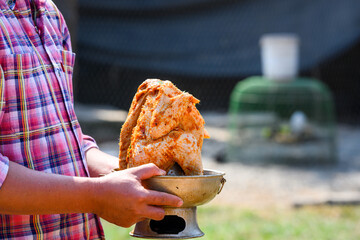 Straw-Baked Chicken - Folk Cooking Method Chicken baked using traditional burnt straw