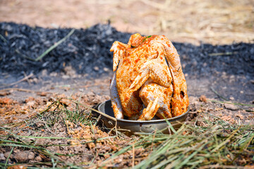 Straw-Baked Chicken - Folk Cooking Method Chicken baked using traditional burnt straw