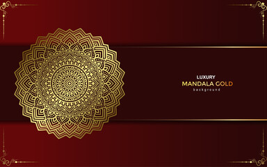 Luxury gold mandala ornate background for wedding invitation, book cover with mandala element style premium vector