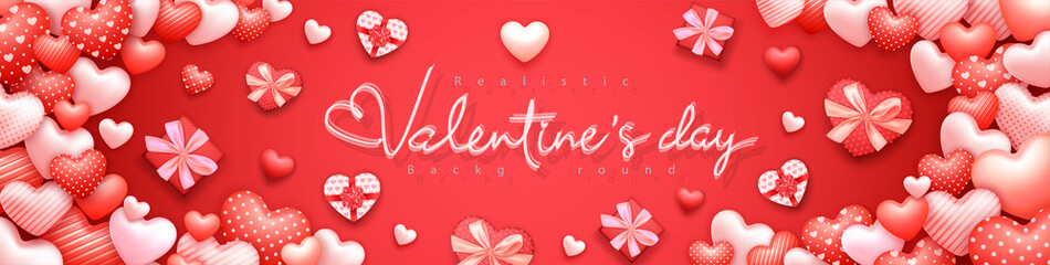 Realistic valentine's Day banner background. Cute love valentine banner or greeting card. Beautiful romantic background