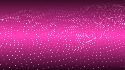 Abstract wave with moving dots. Flow of particles. Vector cyber technology illustration.