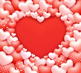 Realistic 3D Colorful Red and White Romantic Valentine Hearts Background