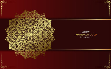 Luxury gold mandala ornate background for wedding invitation, book cover with mandala element style premium vector