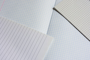 Opened notebooks in a cage and a line close-up