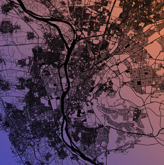 Cairo, Al Qahirah, Egypt (EGY) - Urban vector megacity map with parks, rail and roads, highways, minimalist town plan design poster, city center, downtown, transit network, gradient blueprint