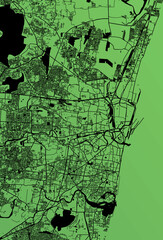 Chennai, Tamil Nadu, India (IND) - Urban vector megacity map with parks, rail and roads, highways, minimalist town plan design poster, city center, downtown, transit network, gradient blueprint