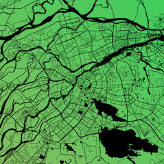 Dongguan, Guangdong, China (CHN) - Urban vector megacity map with parks, rail and roads, highways, minimalist town plan design poster, city center, downtown, transit network, gradient blueprint