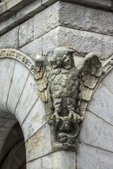 Architectural fragments of Finnish National Theatre (Suomen Kansallisteatteri) building on the Rautatientori square in Helsinki. Finland.