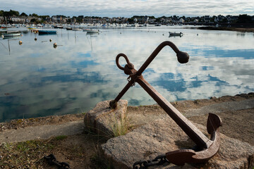 Harbor of Ploumanach on a partly cloudy day in summer