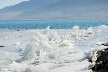 ice blocks on the mountain lake