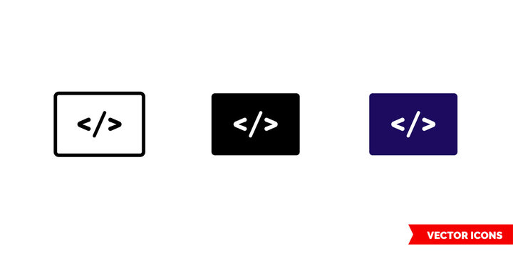 Programming icon of 3 types color, black and white, outline. Isolated vector sign symbol.