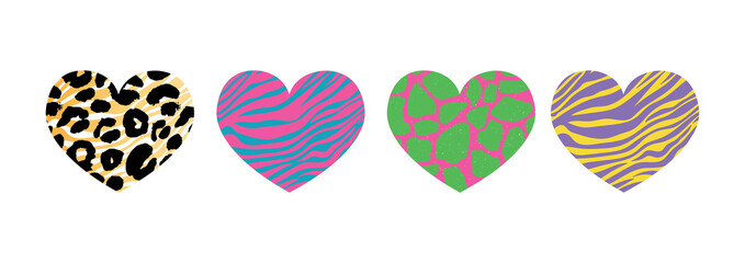 hearts with animal print in vector format, individual objects