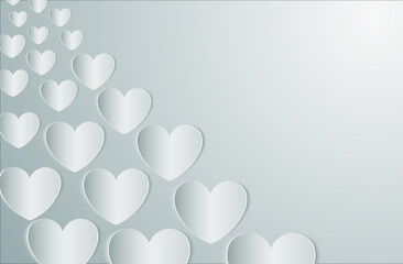 Valentine's Day. Hearts made of cut paper on a gray background. Vector illustration of an abstract background with cut-out hearts. Postcard for the holiday.