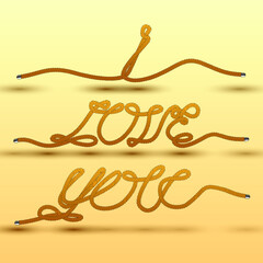 Valentine's Day. I love you wicker rope. Vector illustration of an abstract background in the style of a macrame greeting card for a holiday.