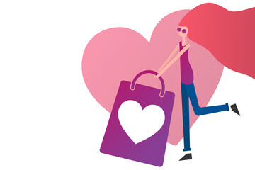 Valentine's Day Shopping. Sale and special offer concept. February 14. Template for background, banner, card, poster with text inscription. Vector EPS10 illustration.