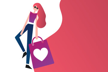 Obraz na płótnie Canvas Valentine's Day Shopping. Sale and special offer concept. February 14. Template for background, banner, card, poster with text inscription. Vector EPS10 illustration.