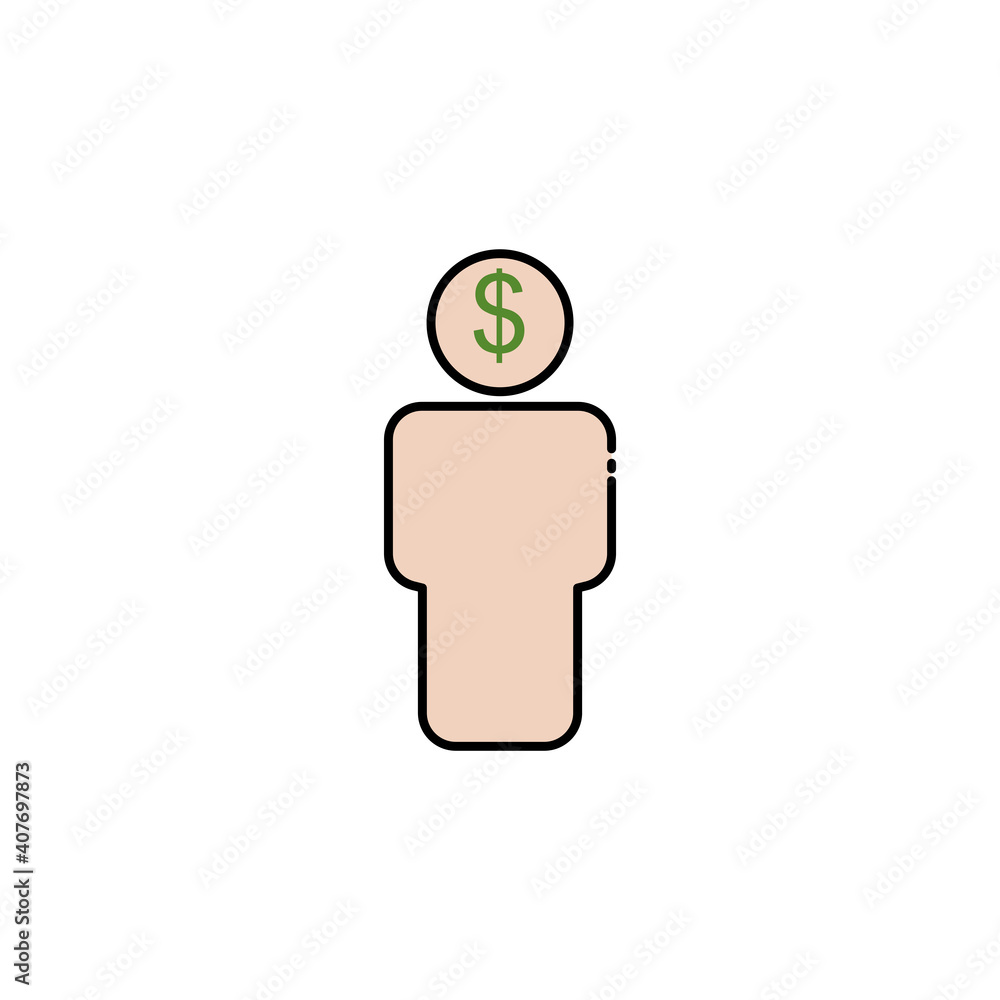 Poster businessman lineal color icon with dollar. businessman thinking about money . internet concept symbo