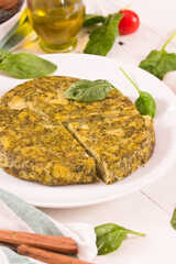 Spanish omelette with spinach.
