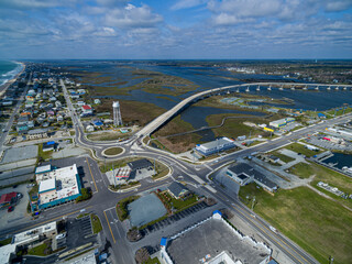 Downtown Surf City - High Rise Bridge and Traffic Circle Aerial View