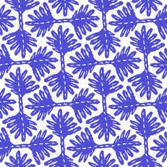 Azure blue white floral linen texture. Seamless textile effect background. Weathered doodle flower dye pattern. Coastal cottage beach home decor. Modern sea life marine fashion repeat cotton cloth.
